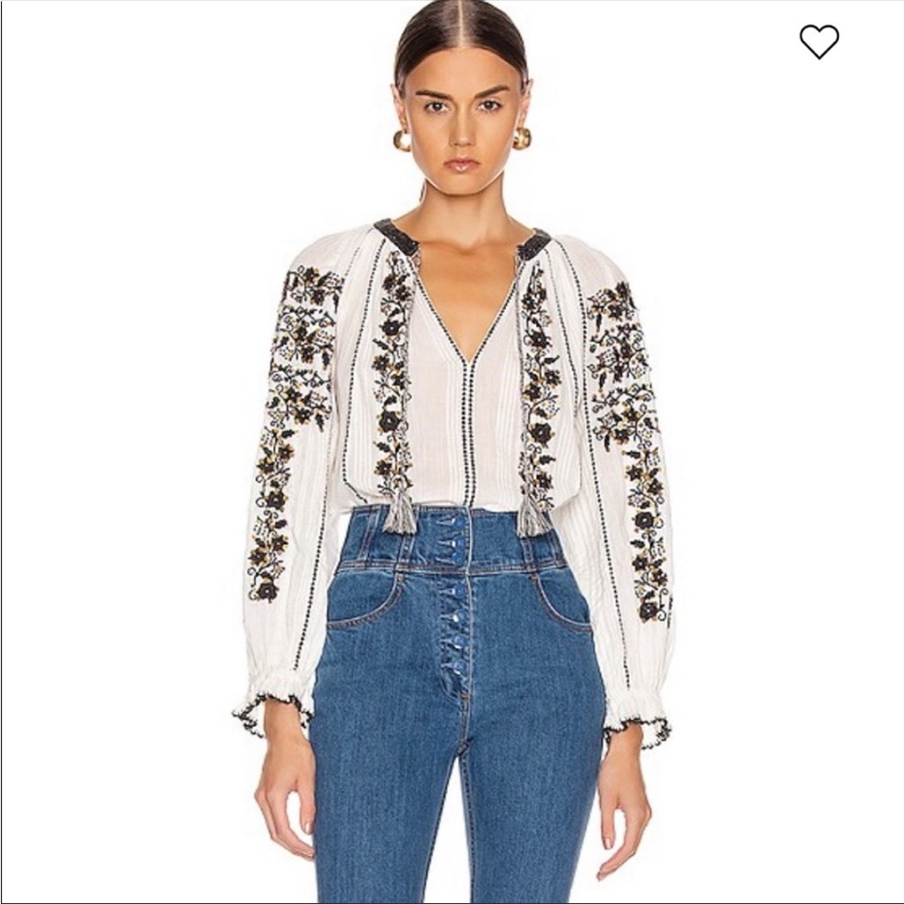 Ulla Johnson White Embellished Balloon Sleeve Rima Top